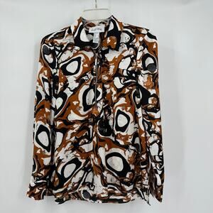 Joseph Ribkoff Womens Zip Front Jacket Sz 4 Abstract Print Brown Black Artsy Mod